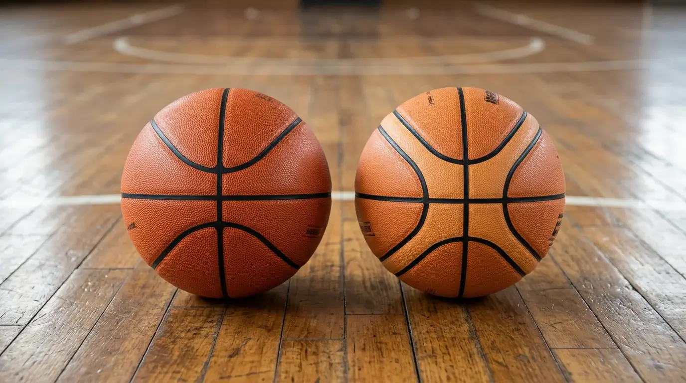 Balon de baloncesto NBA junto a balon Euroliga mostrando diferencias entre ligas