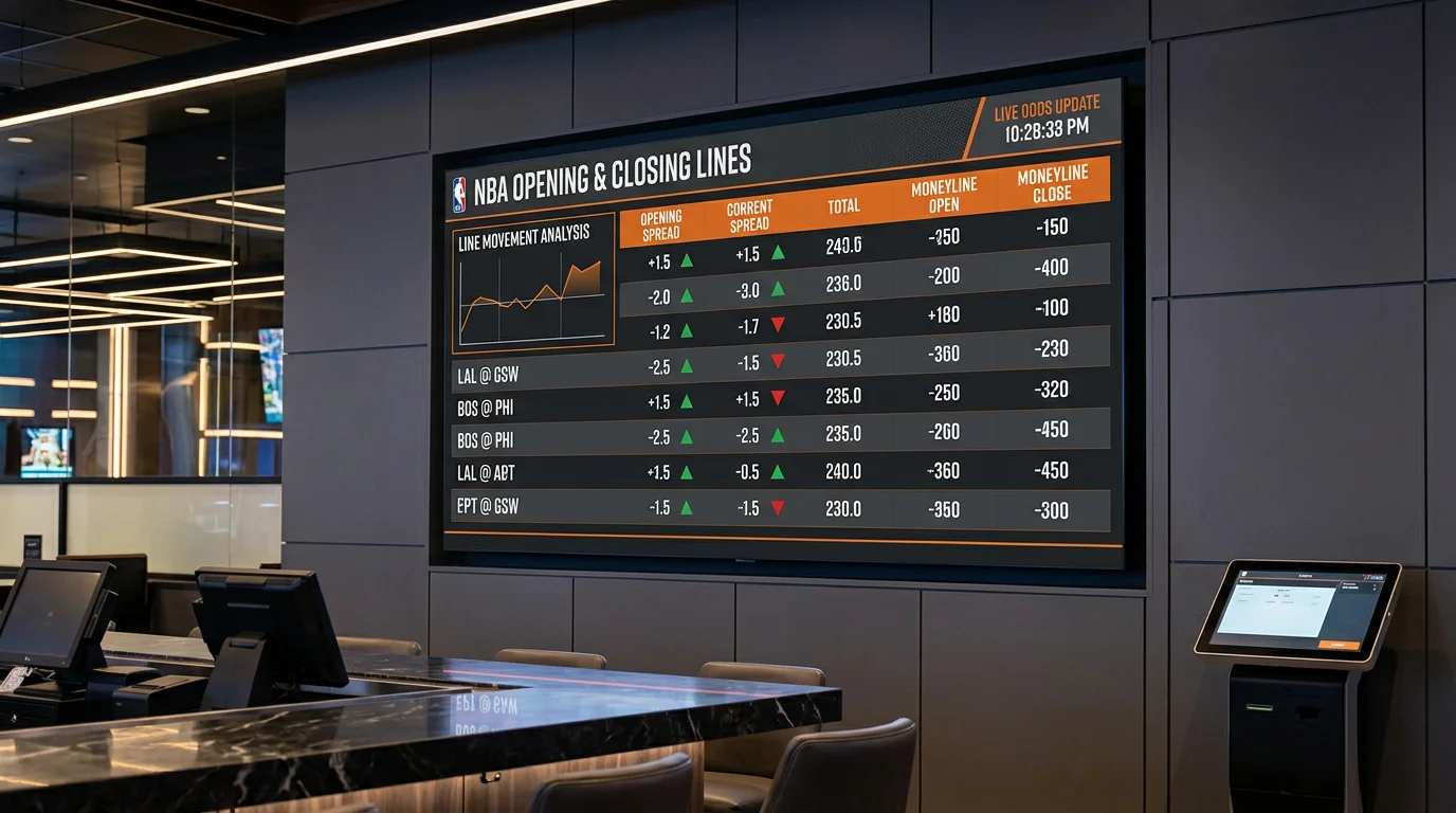 Grafico mostrando movimiento de lineas de apuestas NBA desde apertura hasta cierre